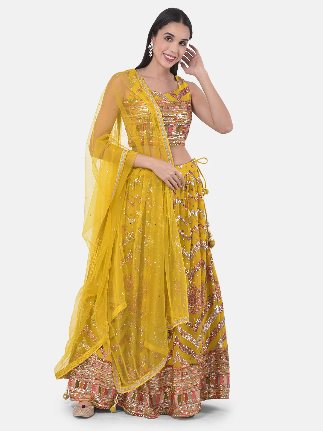 Neerus Yellow Embellished Lehenga Set - Image 8