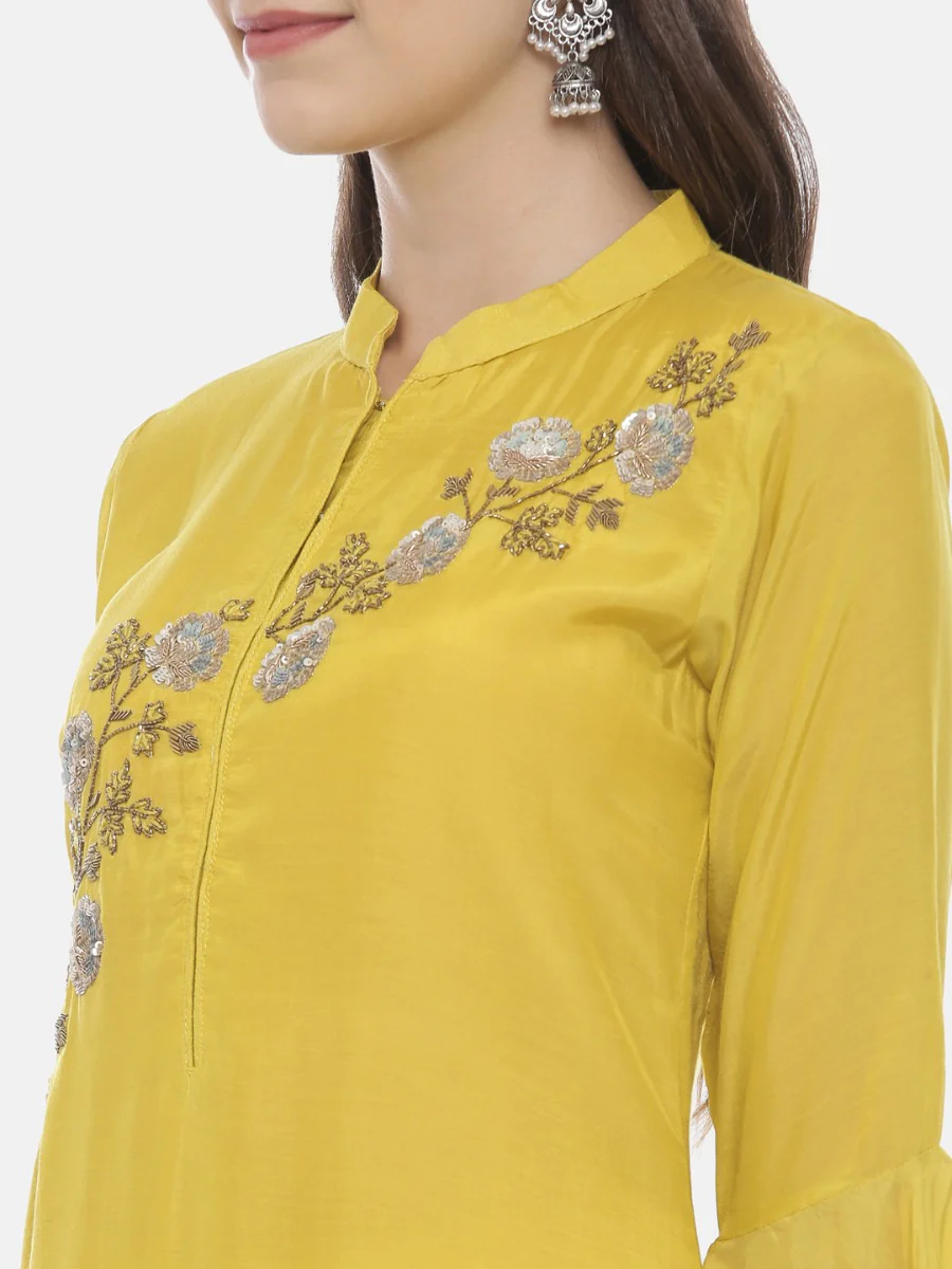 Neerus Yellow Embellished Straight Kurta - Image 2