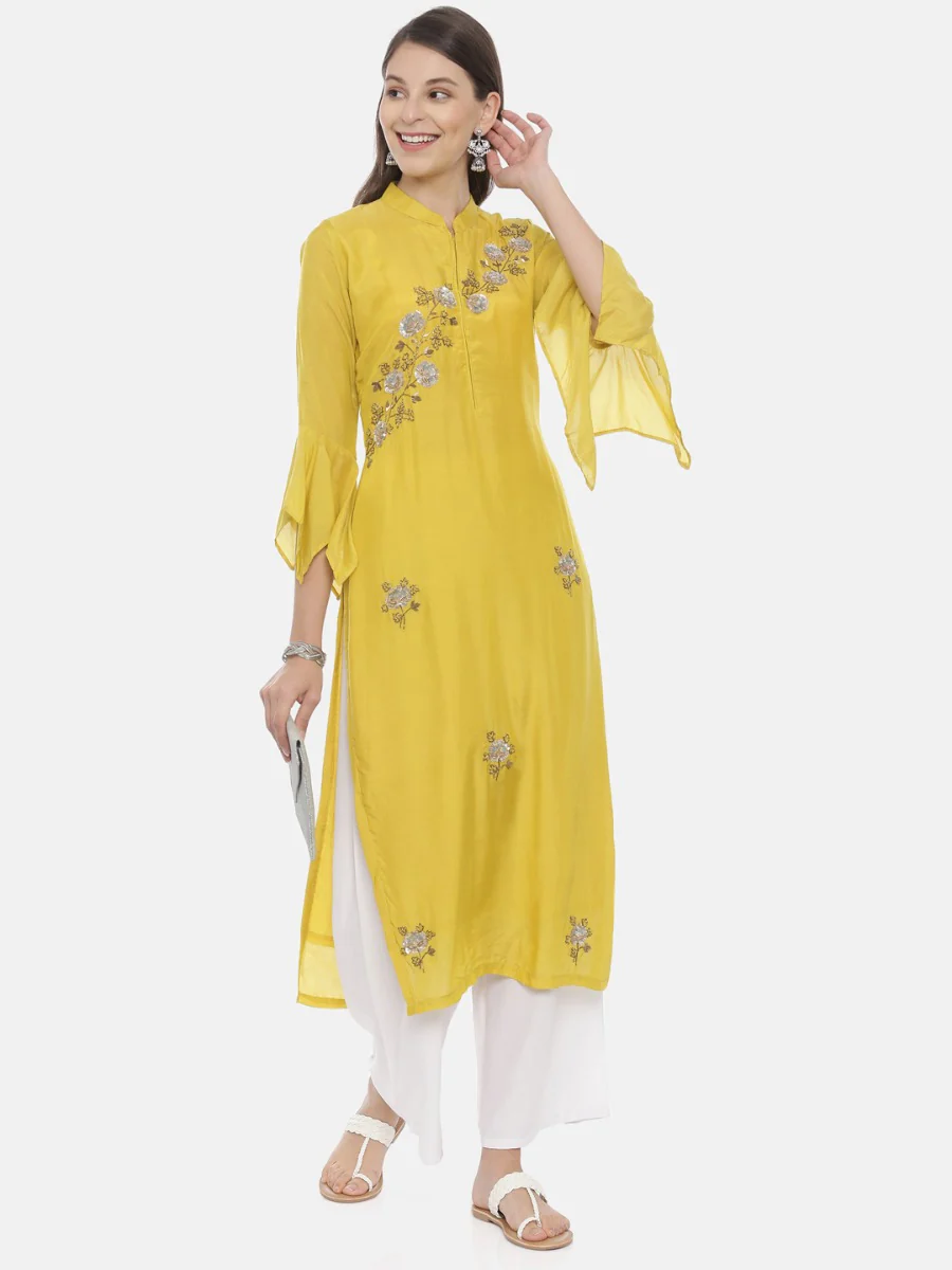 Neerus Yellow Embellished Straight Kurta - Image 6