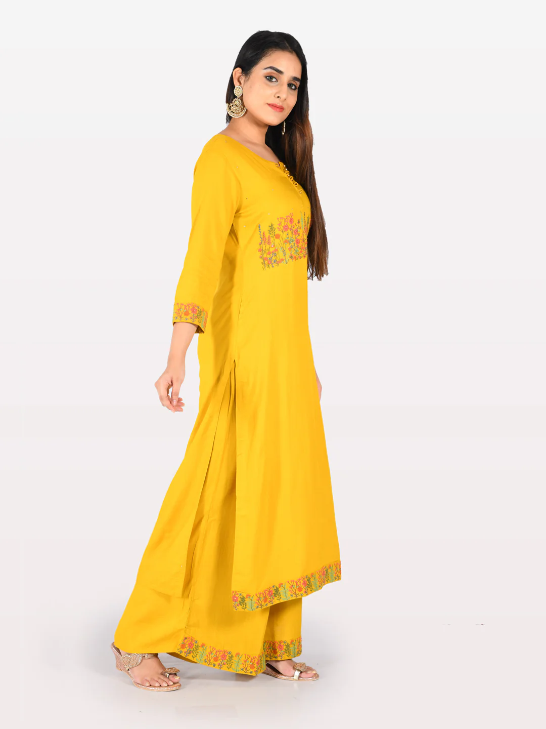 Neerus Yellow Embellished Straight Kurta