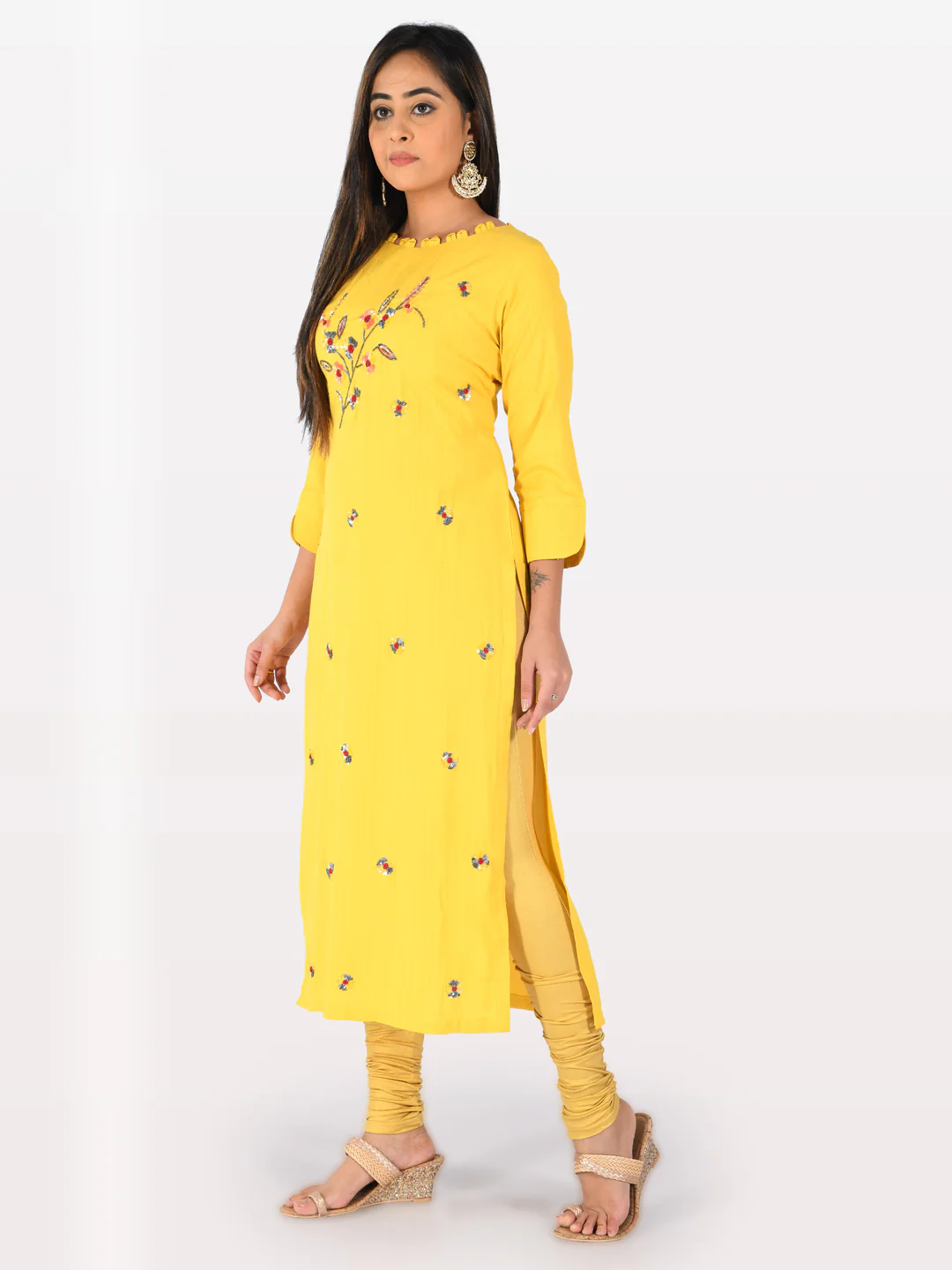 Neerus Yellow Embellished Straight Kurta - Image 5