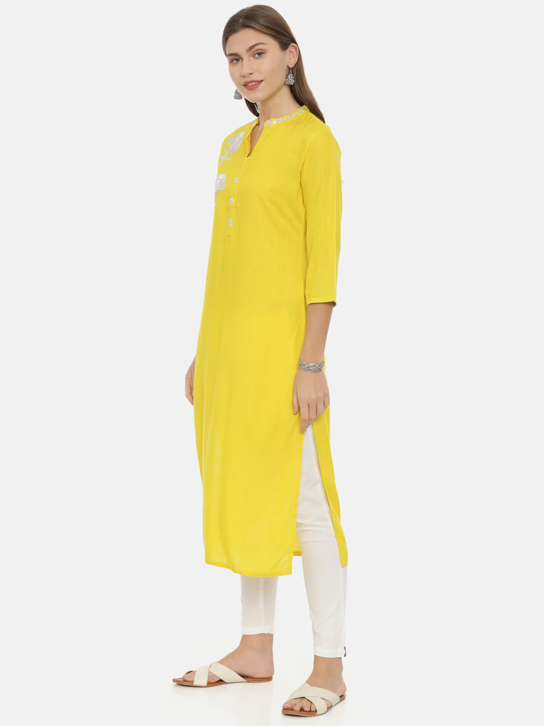 Neerus Yellow Embellished Straight Kurta - Image 3