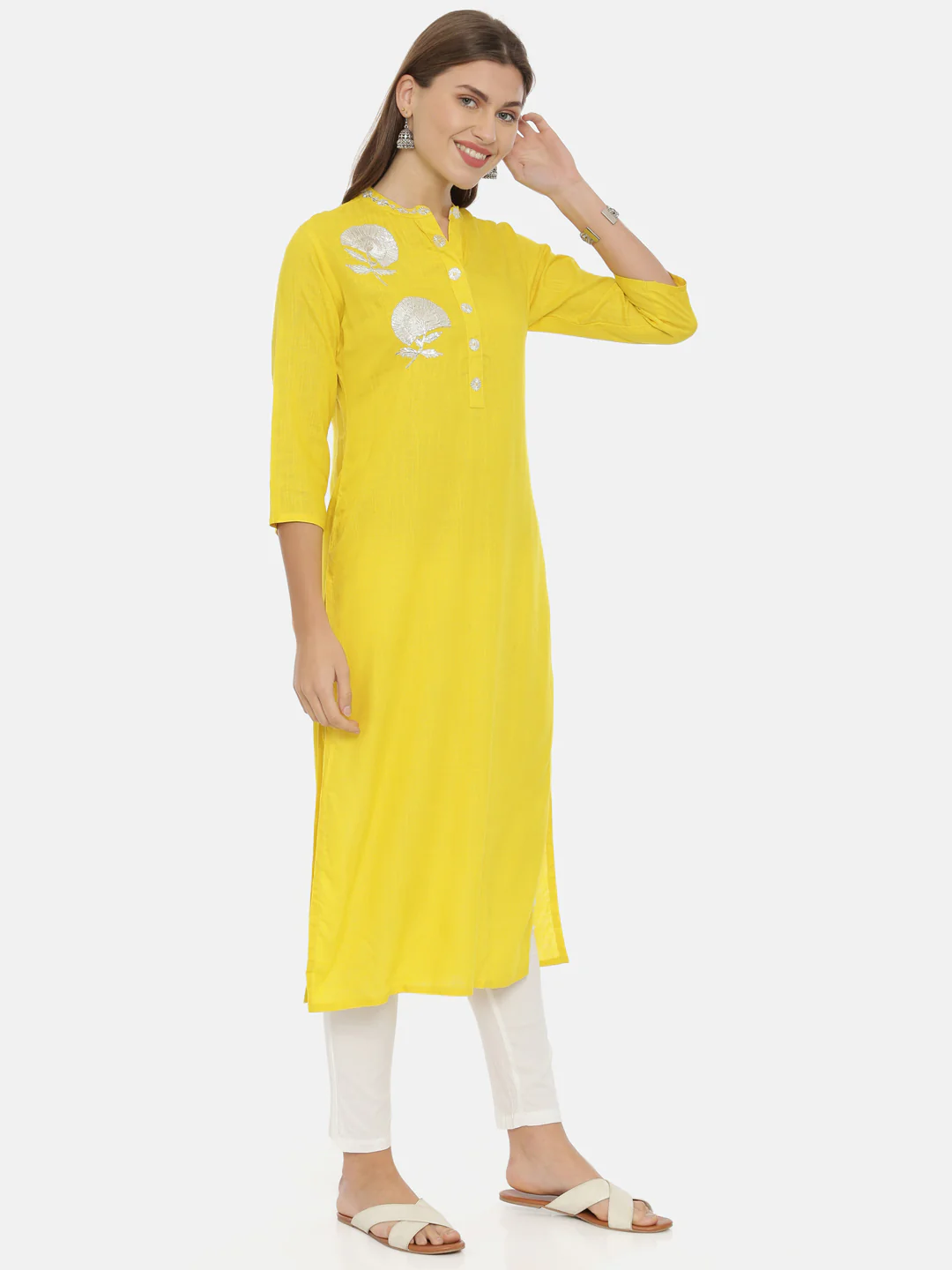 Neerus Yellow Embellished Straight Kurta - Image 4