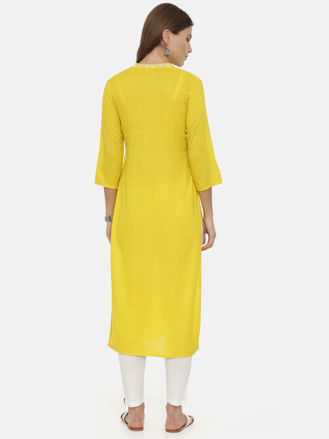 Neerus Yellow Embellished Straight Kurta - Image 5