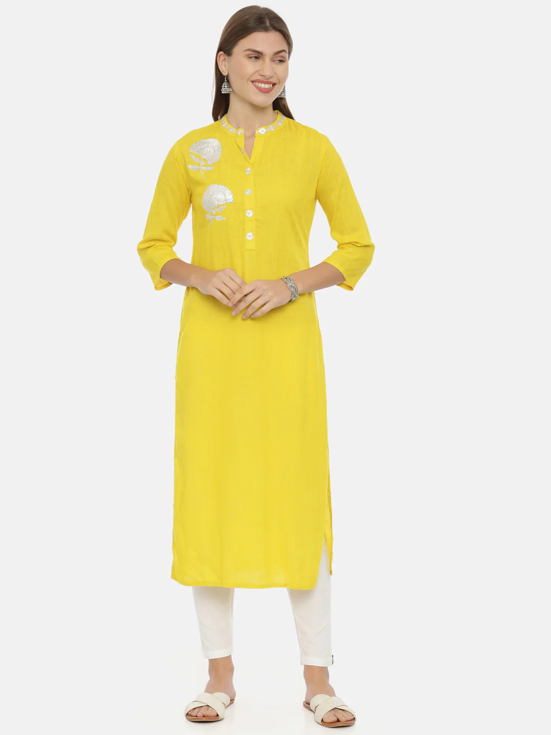 Neerus Yellow Embellished Straight Kurta - Image 6