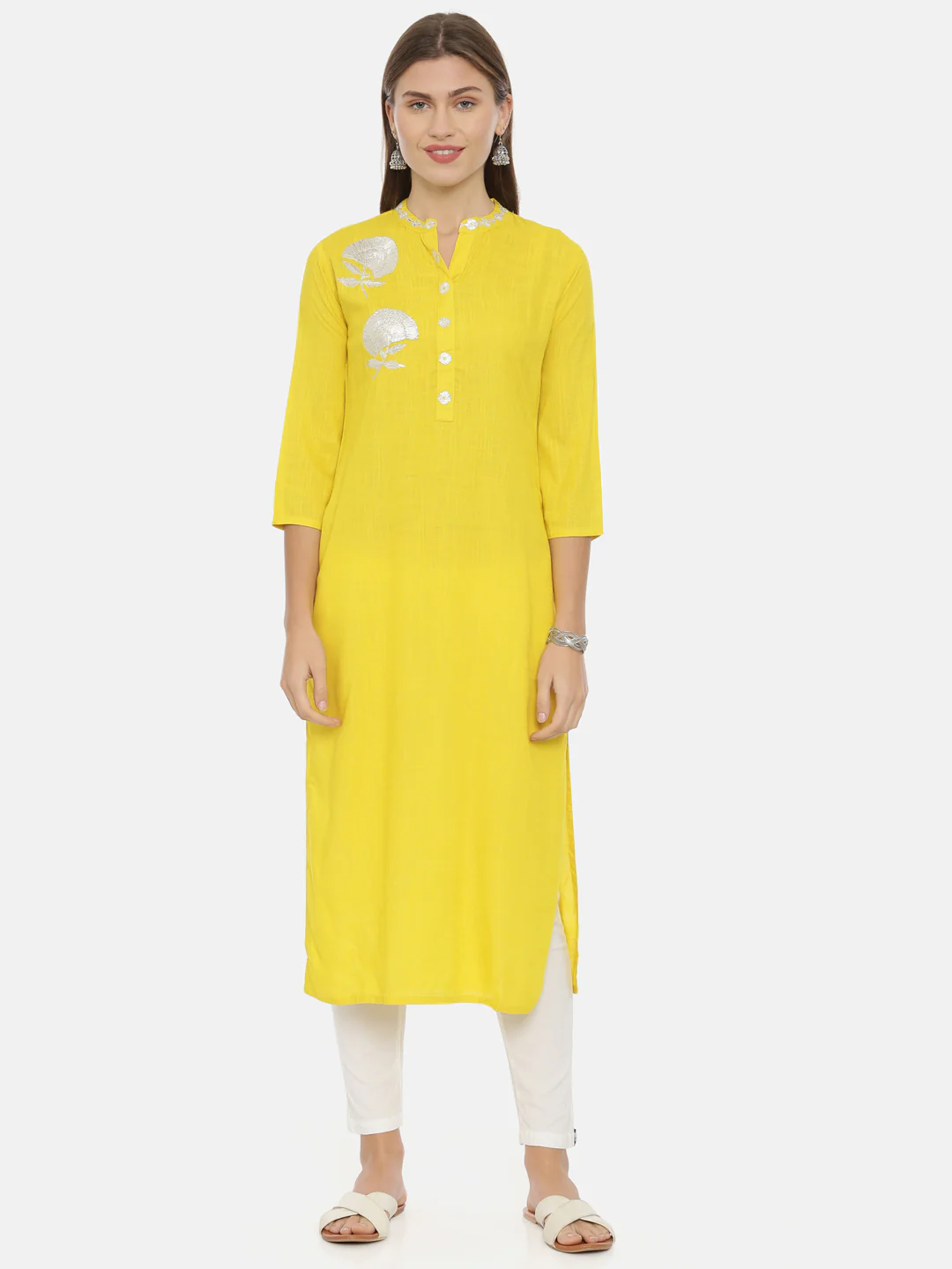 Neerus Yellow Embellished Straight Kurta - Image 7