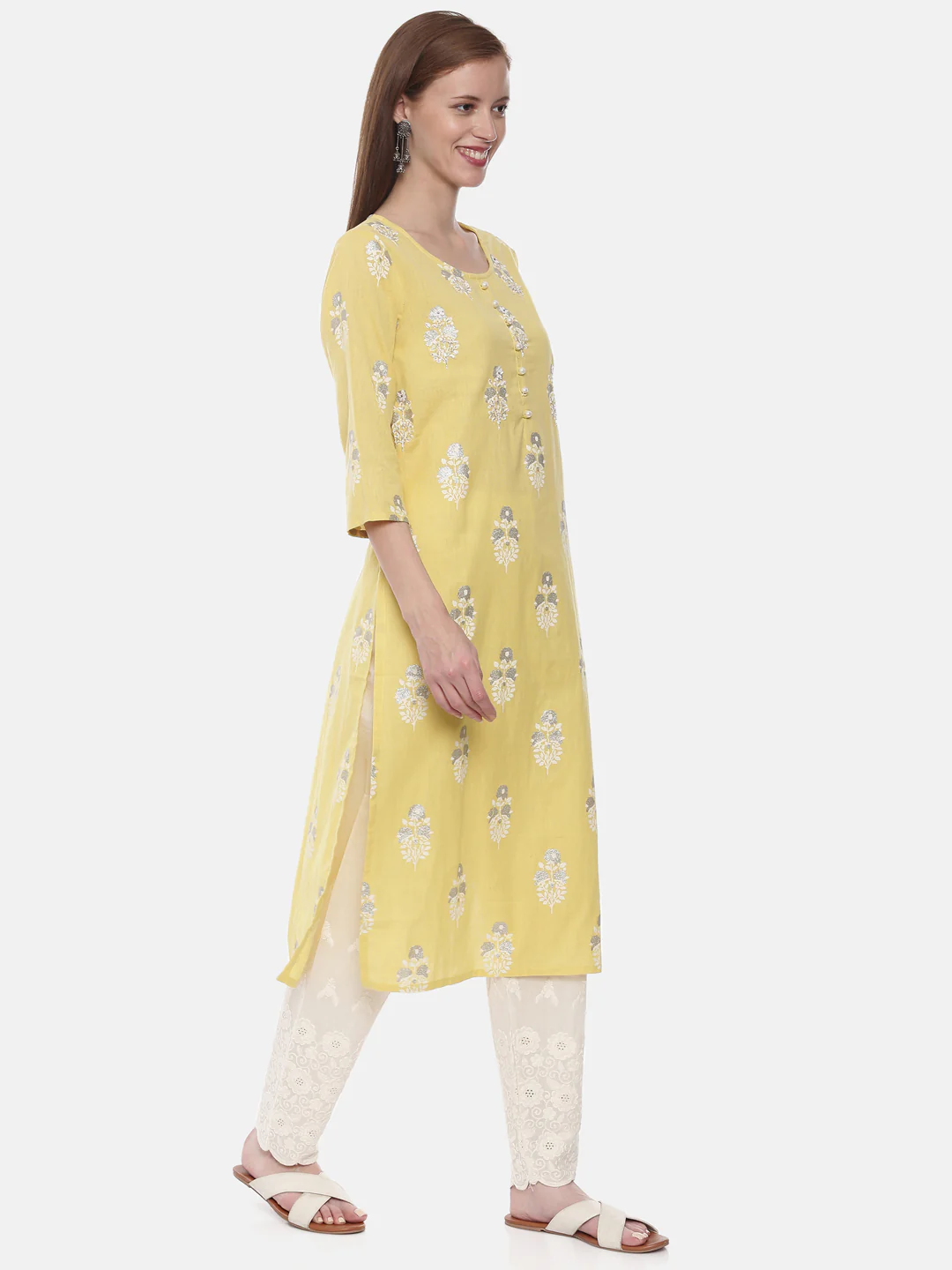 Neerus Yellow Embellished Straight Kurta - Image 4