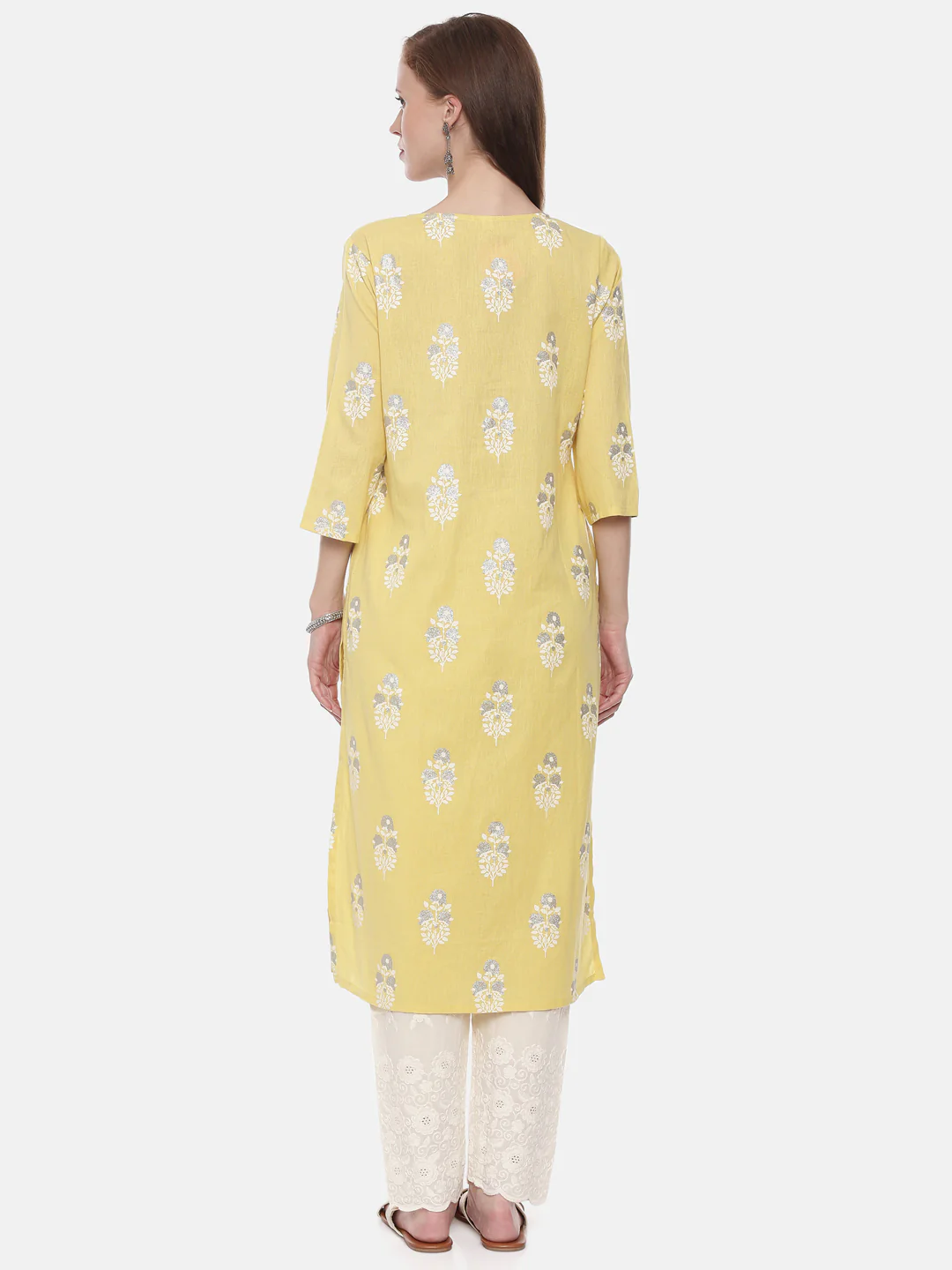 Neerus Yellow Embellished Straight Kurta - Image 5