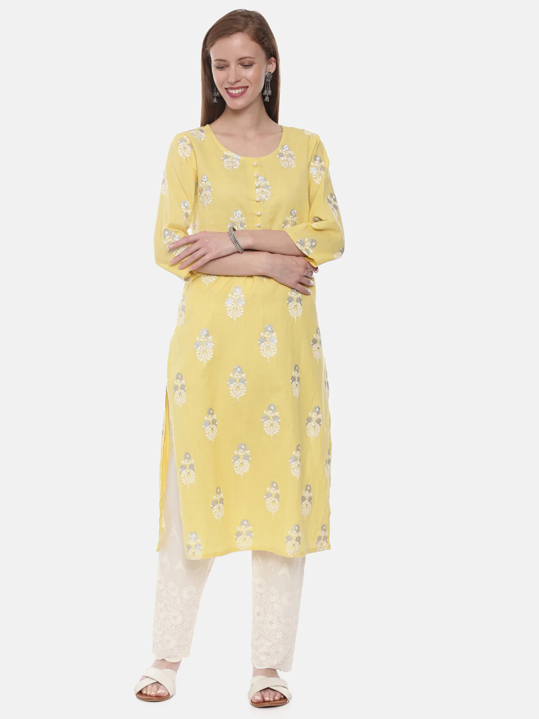 Neerus Yellow Embellished Straight Kurta - Image 6