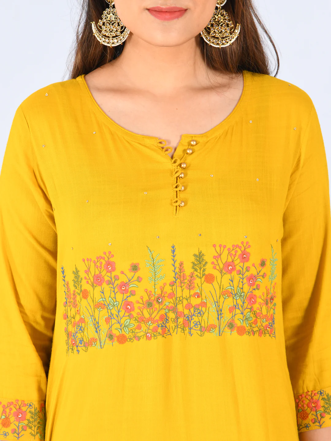 Neerus Yellow Embellished Straight Kurta - Image 4