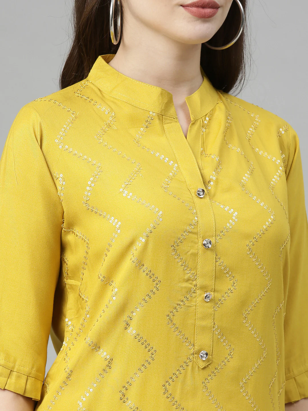 Neerus Yellow Embellished Straight Kurta - Image 2