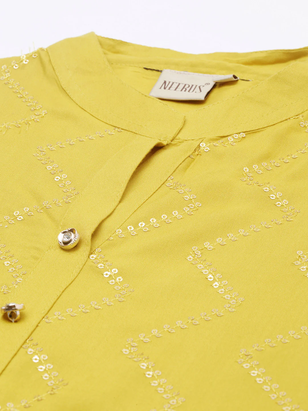 Neerus Yellow Embellished Straight Kurta - Image 3