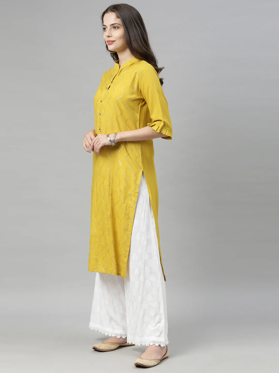 Neerus Yellow Embellished Straight Kurta - Image 5