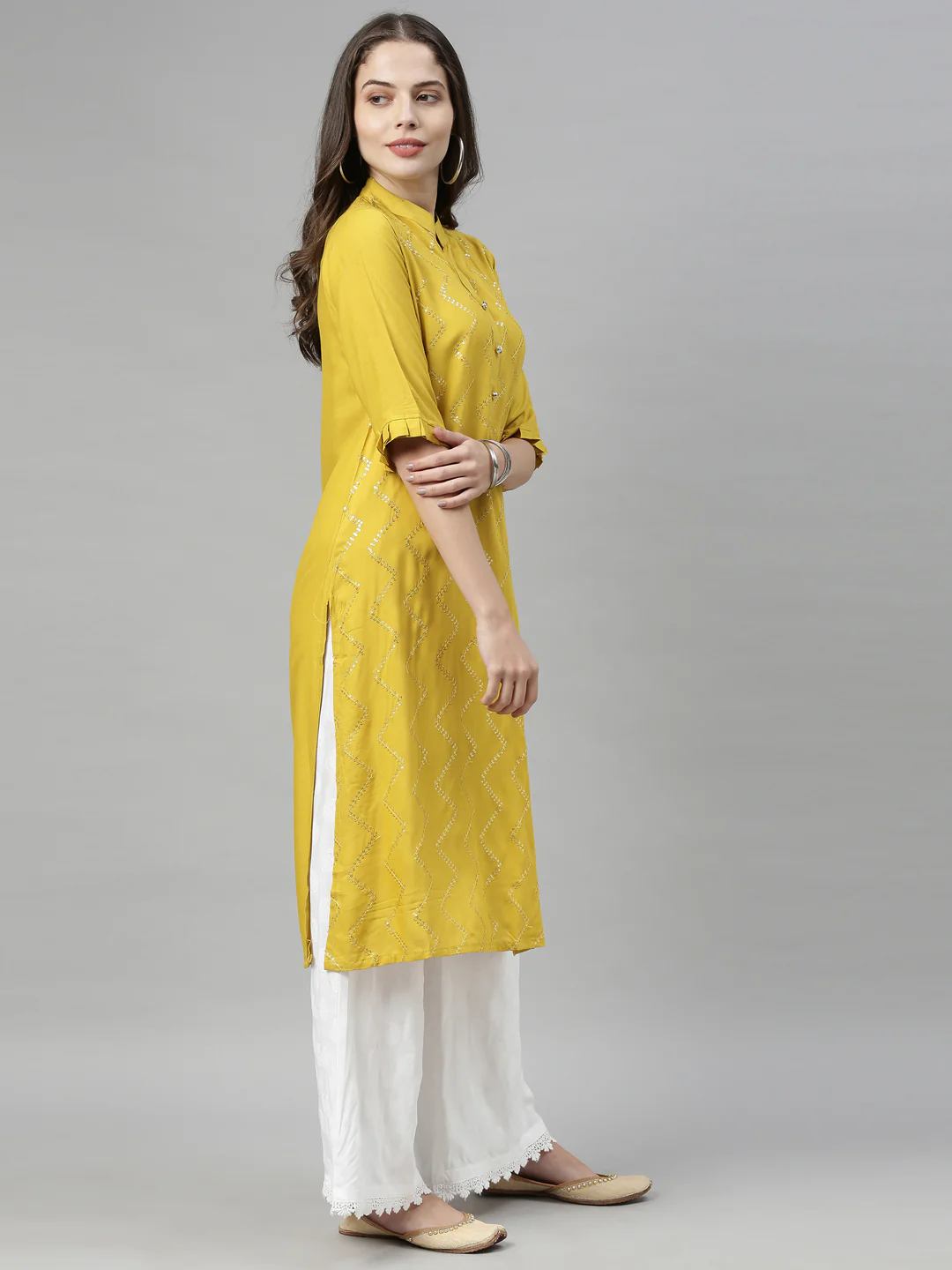 Neerus Yellow Embellished Straight Kurta - Image 6