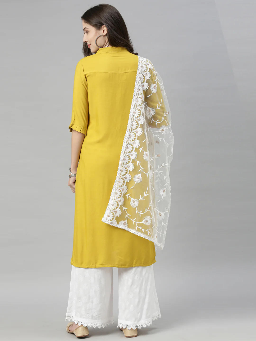 Neerus Yellow Embellished Straight Kurta - Image 7