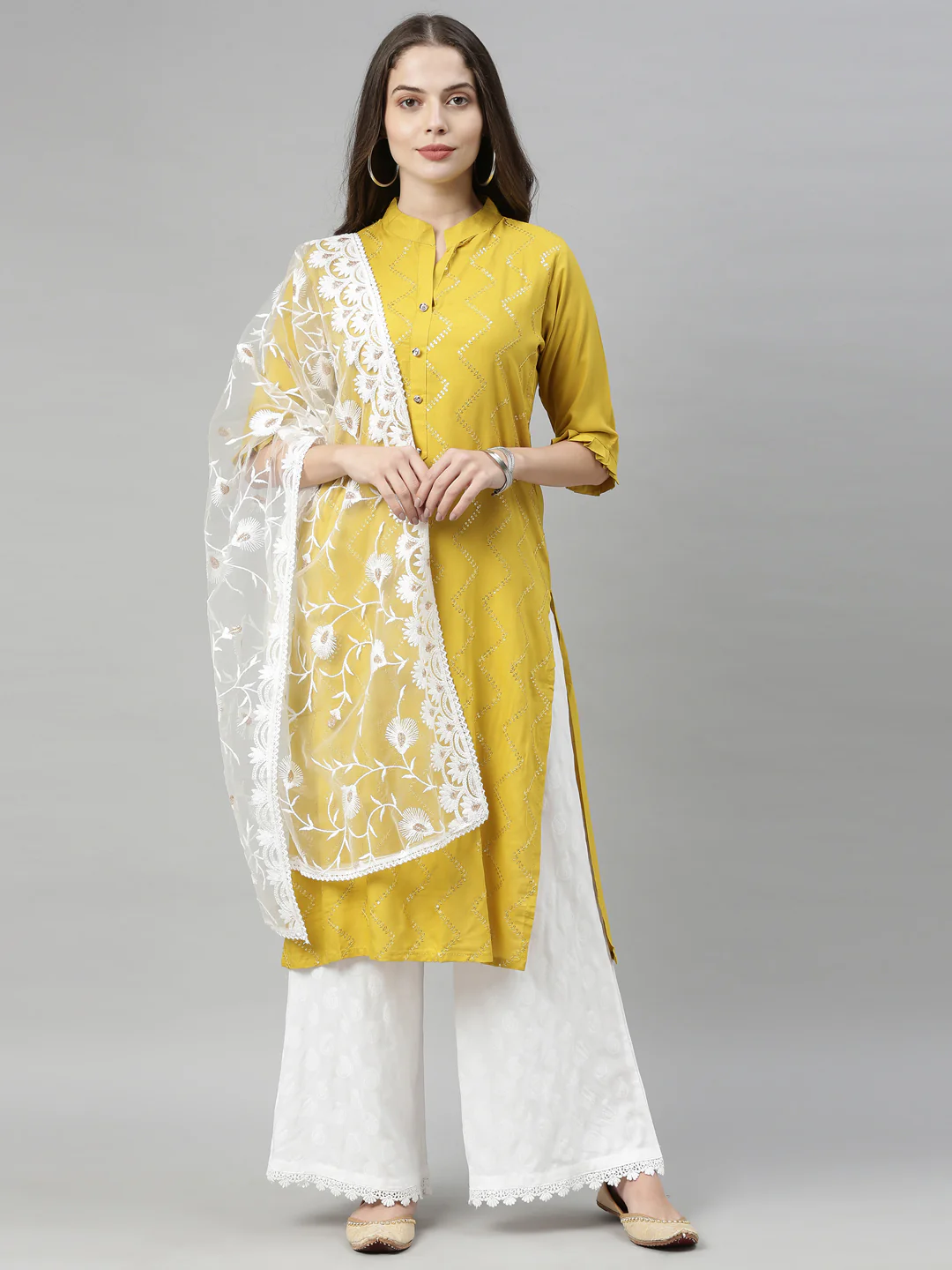 Neerus Yellow Embellished Straight Kurta - Image 9
