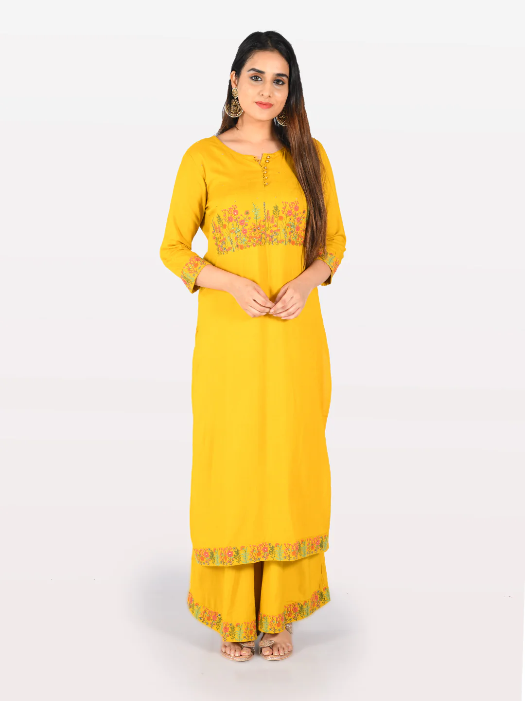 Neerus Yellow Embellished Straight Kurta - Image 5