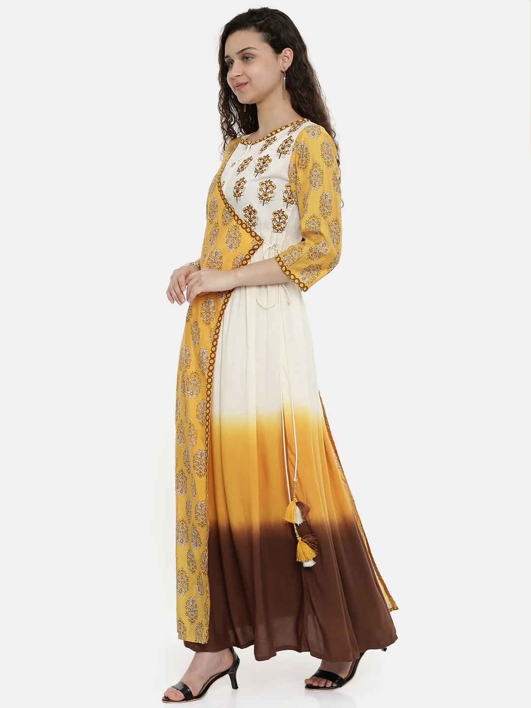 Neerus Yellow Embroidered A Line Kurta - Image 5