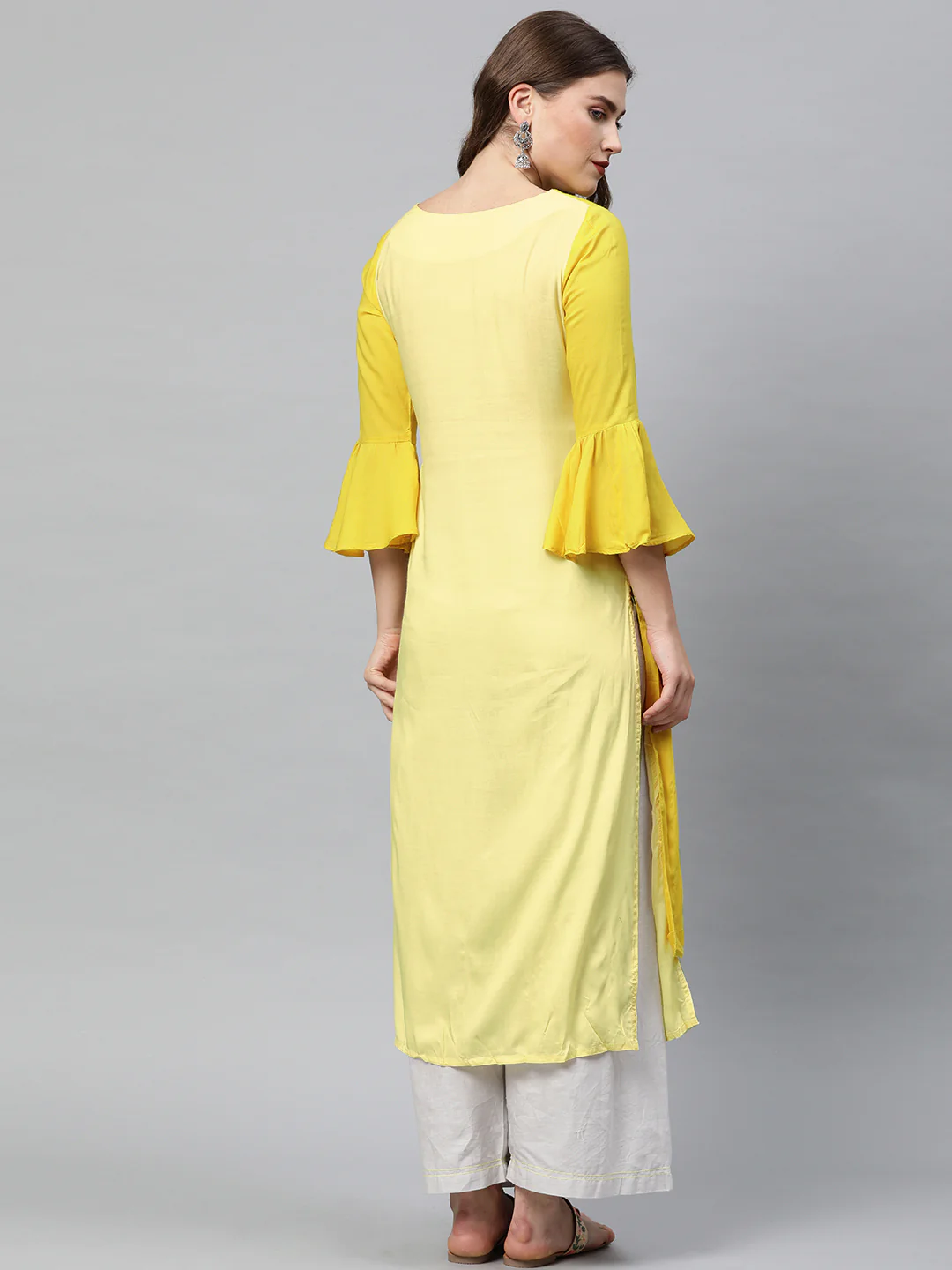 Neerus Yellow Embroidered Angrakha Kurta - Image 4