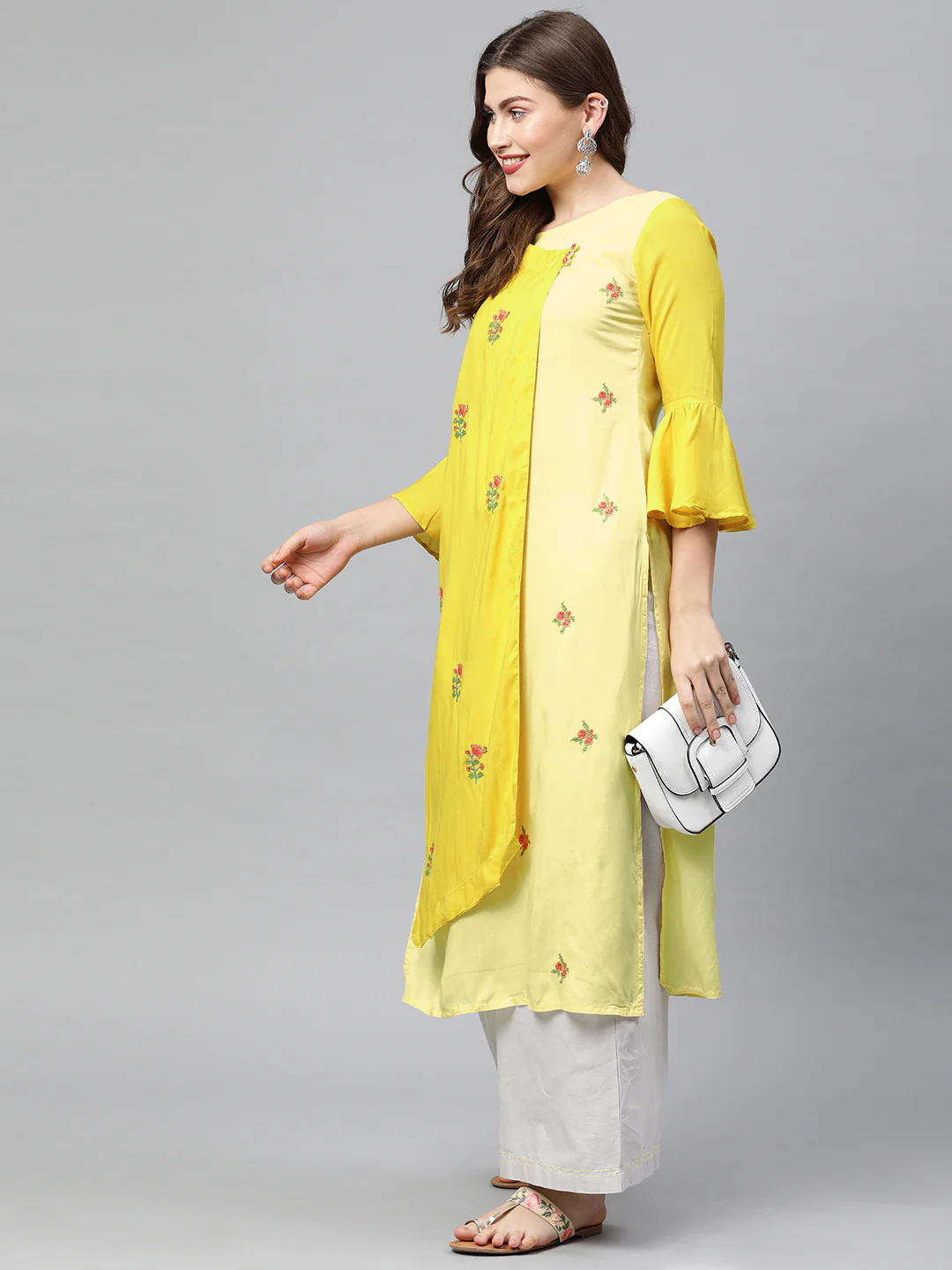 Neerus Yellow Embroidered Angrakha Kurta - Image 5