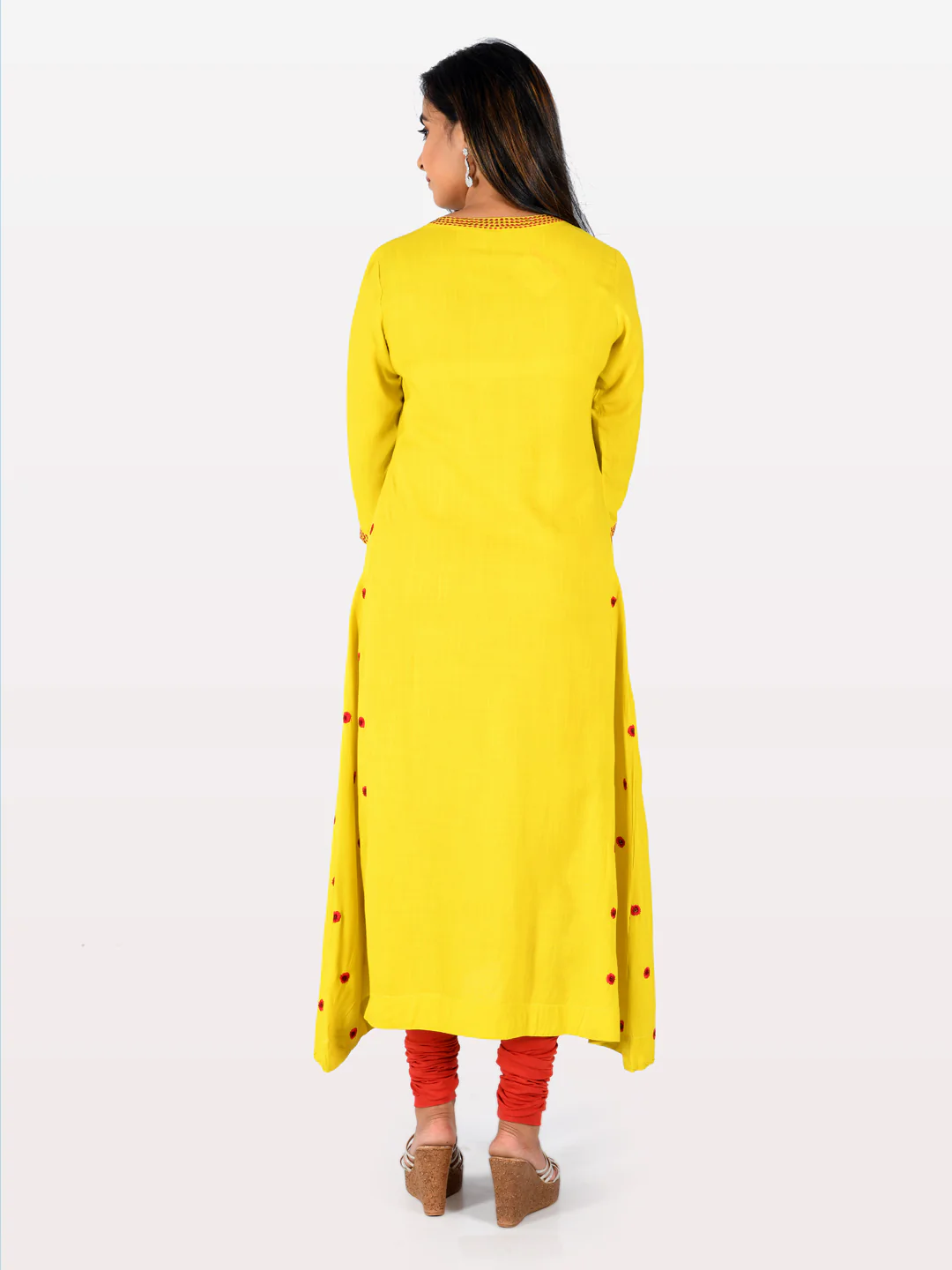 Neerus Yellow Embroidered Flared Kurta - Image 2