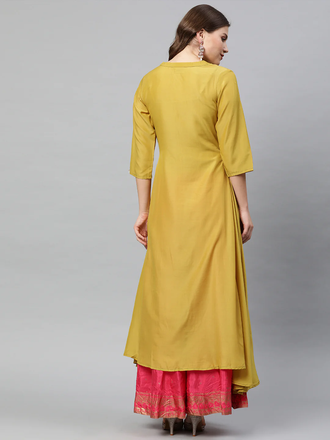 Neerus Yellow Embroidered High Low Kurta - Image 4