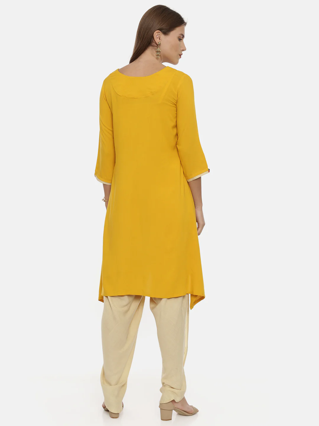 Neerus Yellow Embroidered High Low Kurta - Image 5