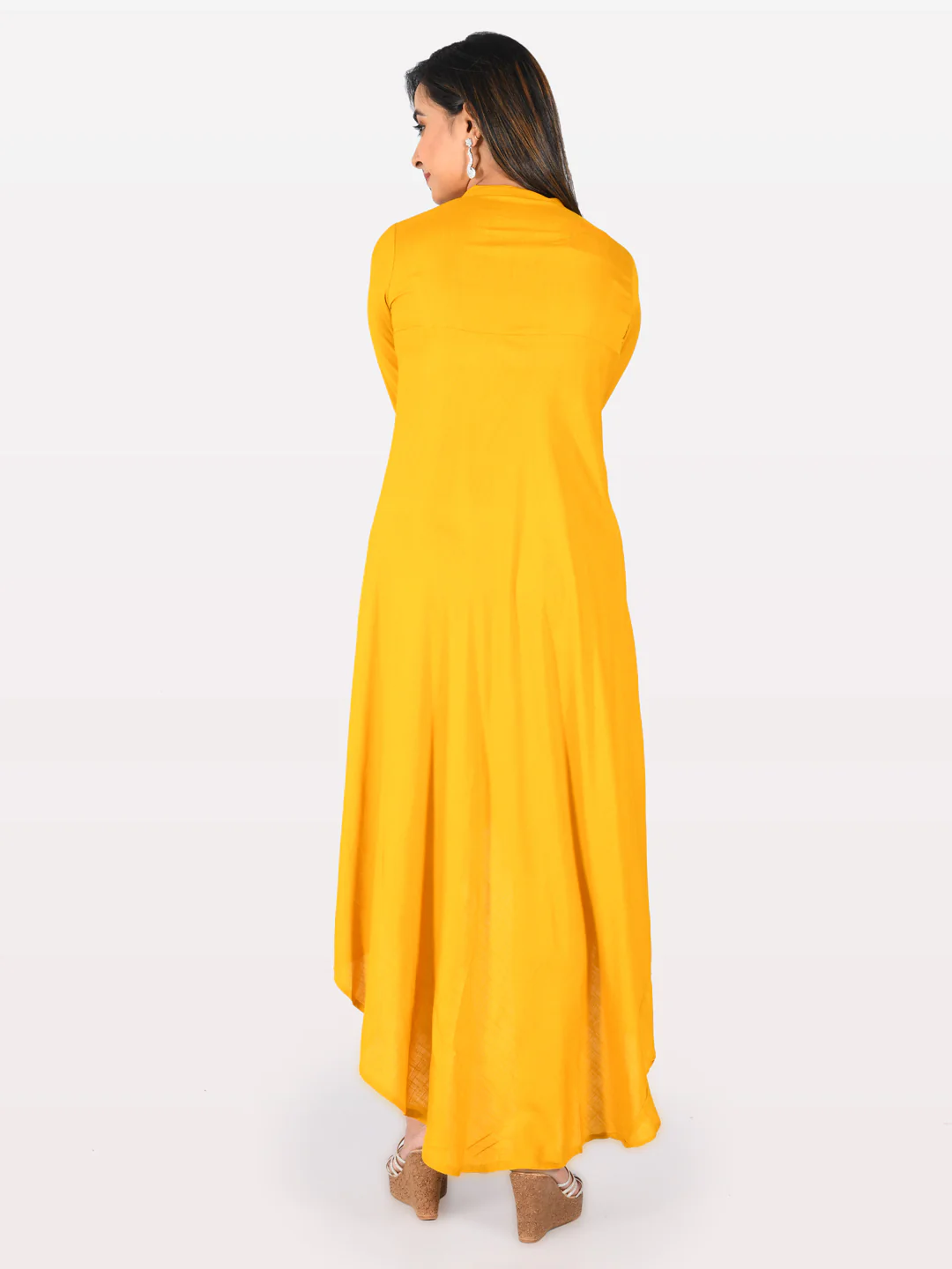 Neerus Yellow Embroidered High Low Kurta - Image 3
