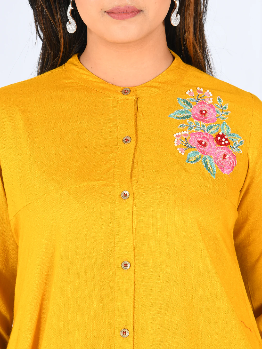 Neerus Yellow Embroidered High Low Kurta - Image 4