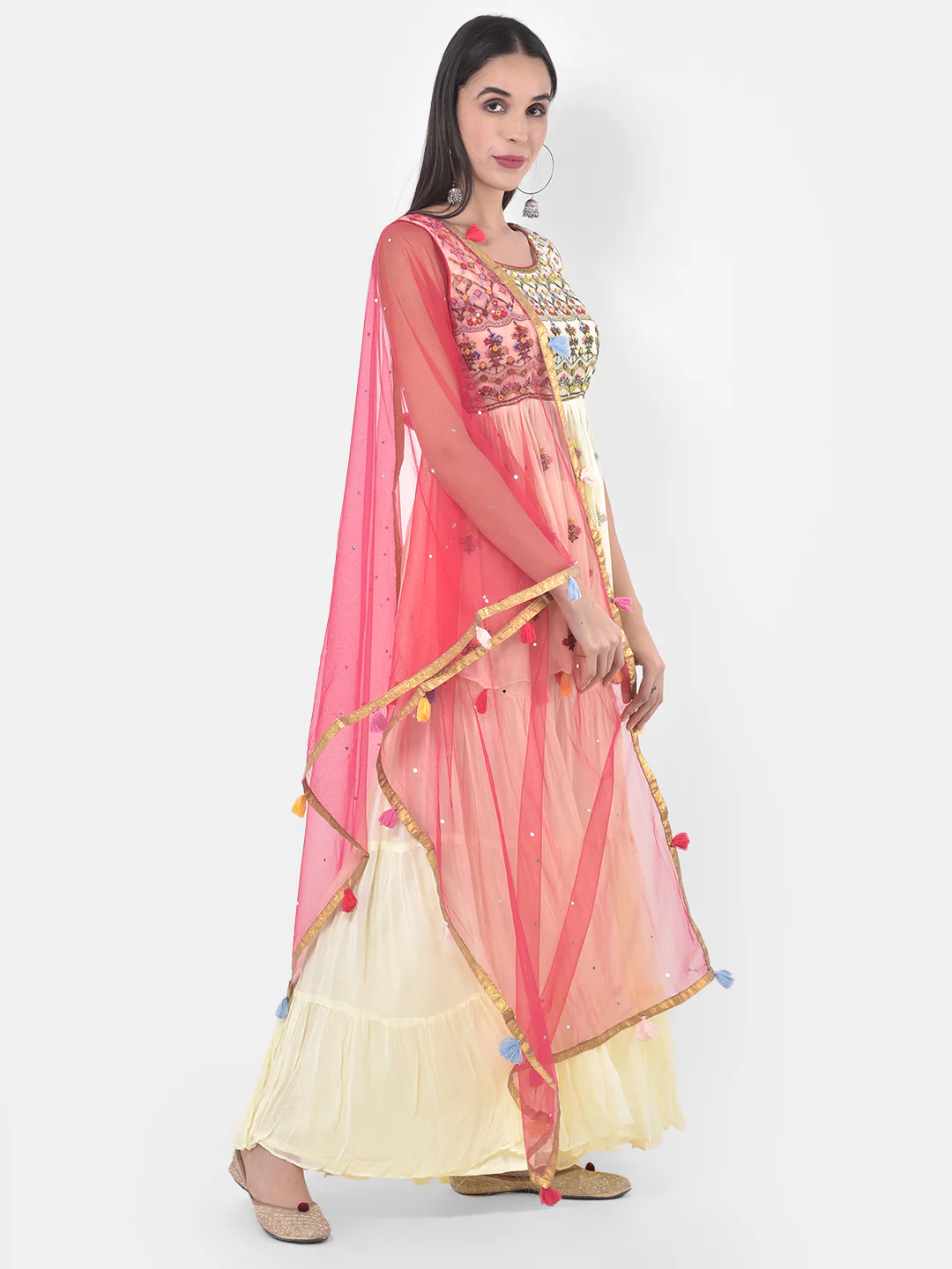 Neerus Yellow Embroidered Kurta With Sharara & Dupatta - Image 2
