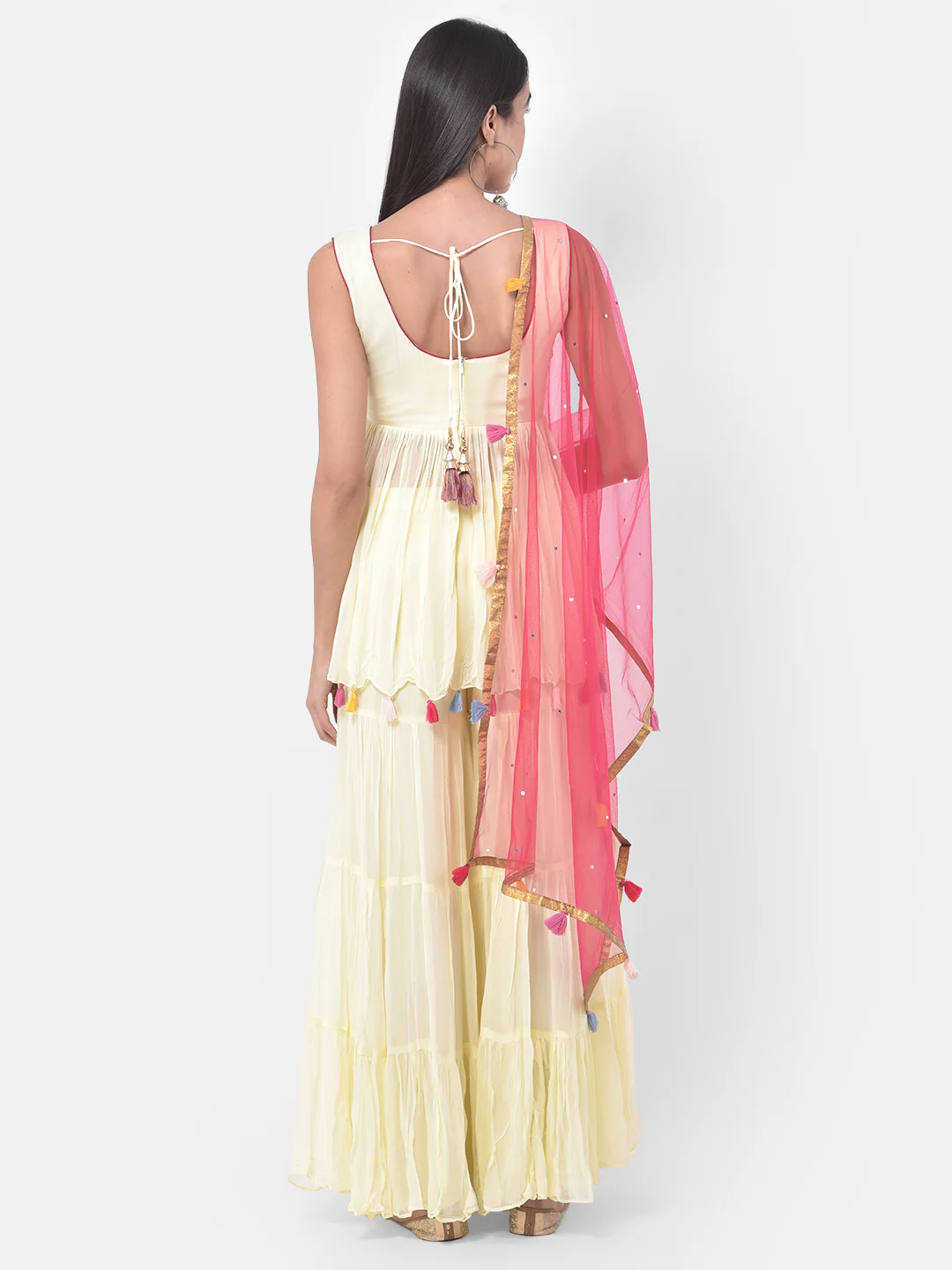 Neerus Yellow Embroidered Kurta With Sharara & Dupatta - Image 4