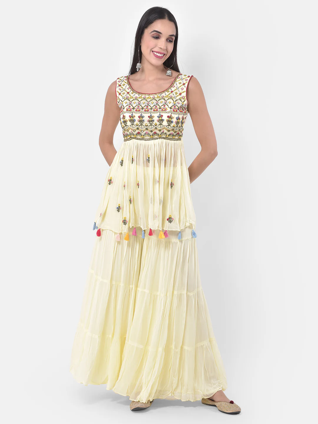 Neerus Yellow Embroidered Kurta With Sharara & Dupatta - Image 8