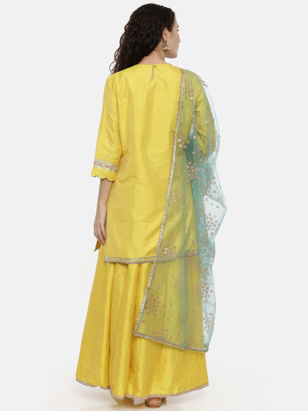 Neerus Yellow Embroidered Kurta With Skirt & Dupatta - Image 4