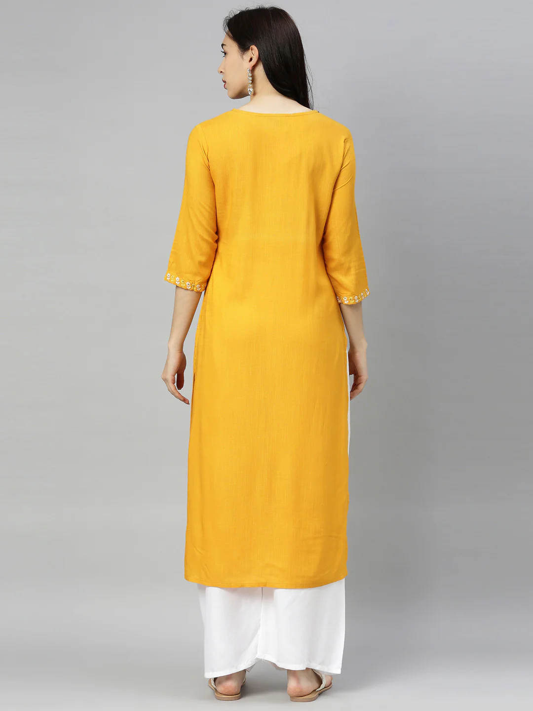 Neerus Yellow Embroidered Straight Kurta - Image 3