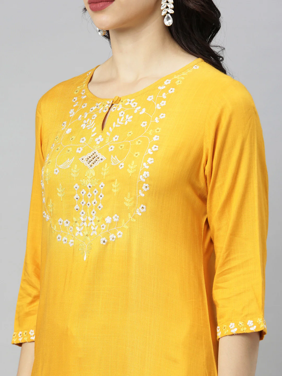 Neerus Yellow Embroidered Straight Kurta - Image 5