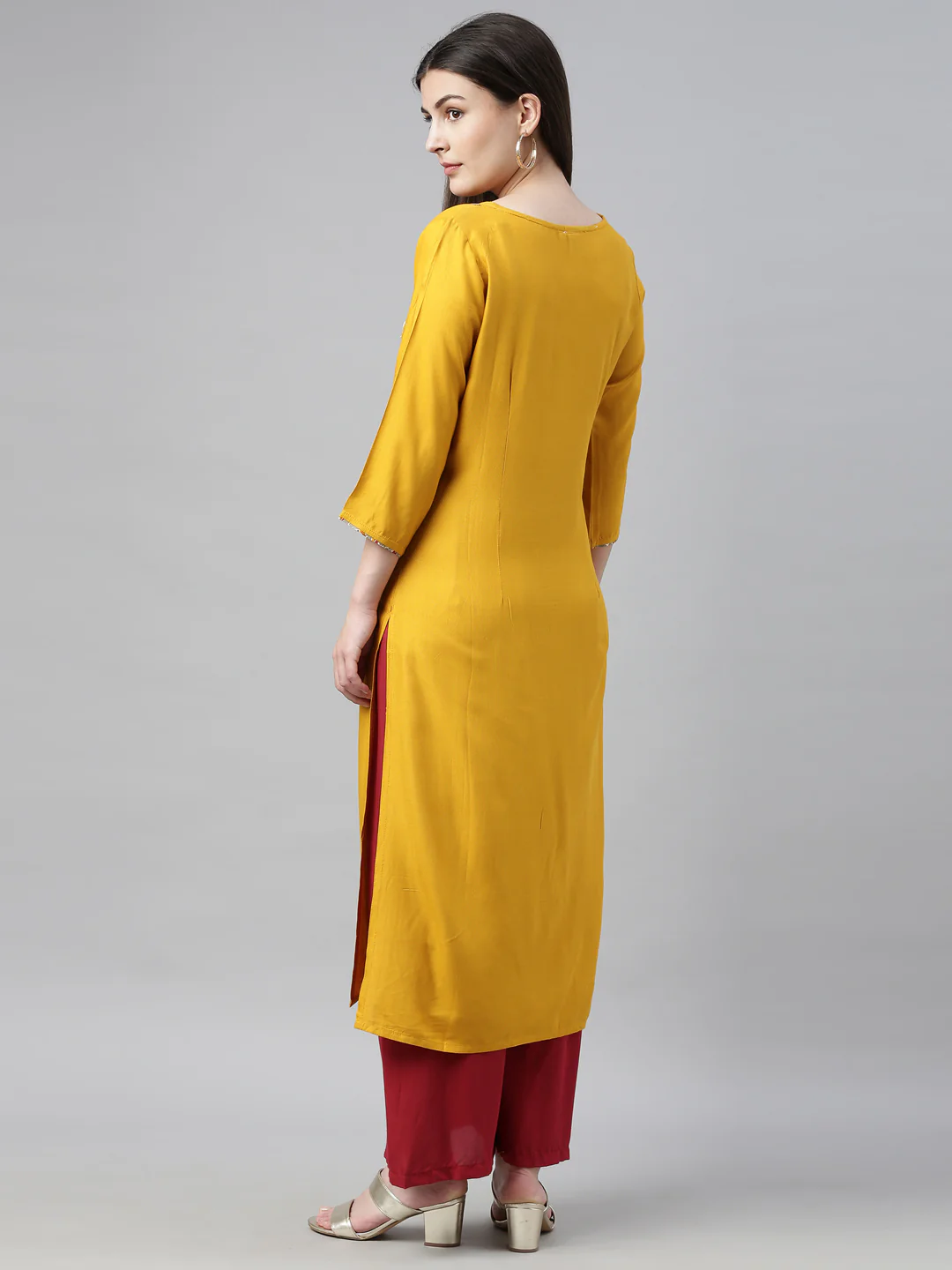 Neerus Yellow Embroidered Straight Kurta - Image 5