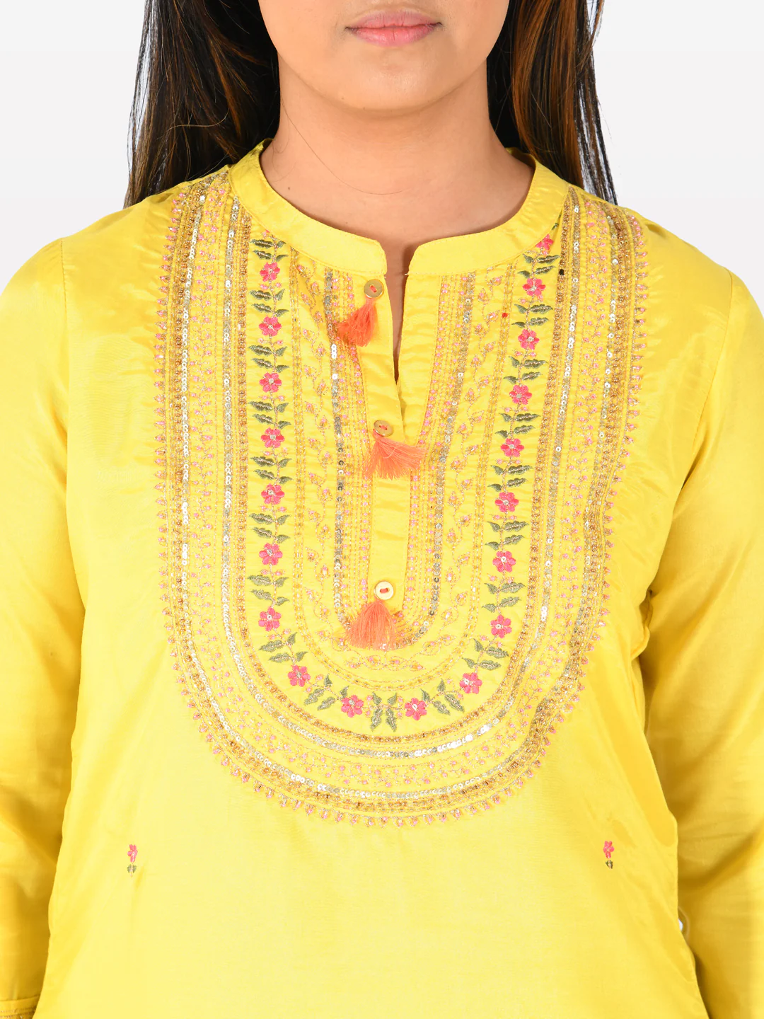 Neerus Yellow Embroidered Straight Kurta - Image 4