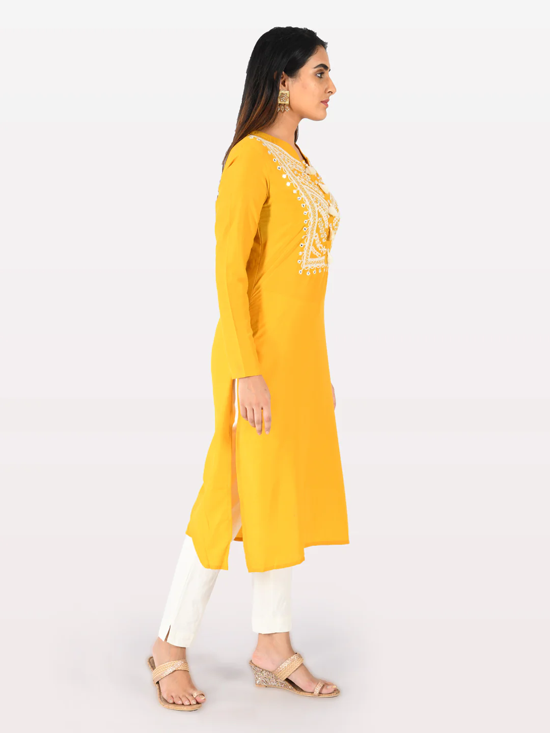 Neerus Yellow Embroidered Straight Kurta - Image 3