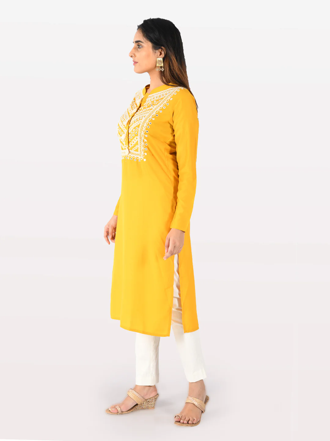 Neerus Yellow Embroidered Straight Kurta - Image 4