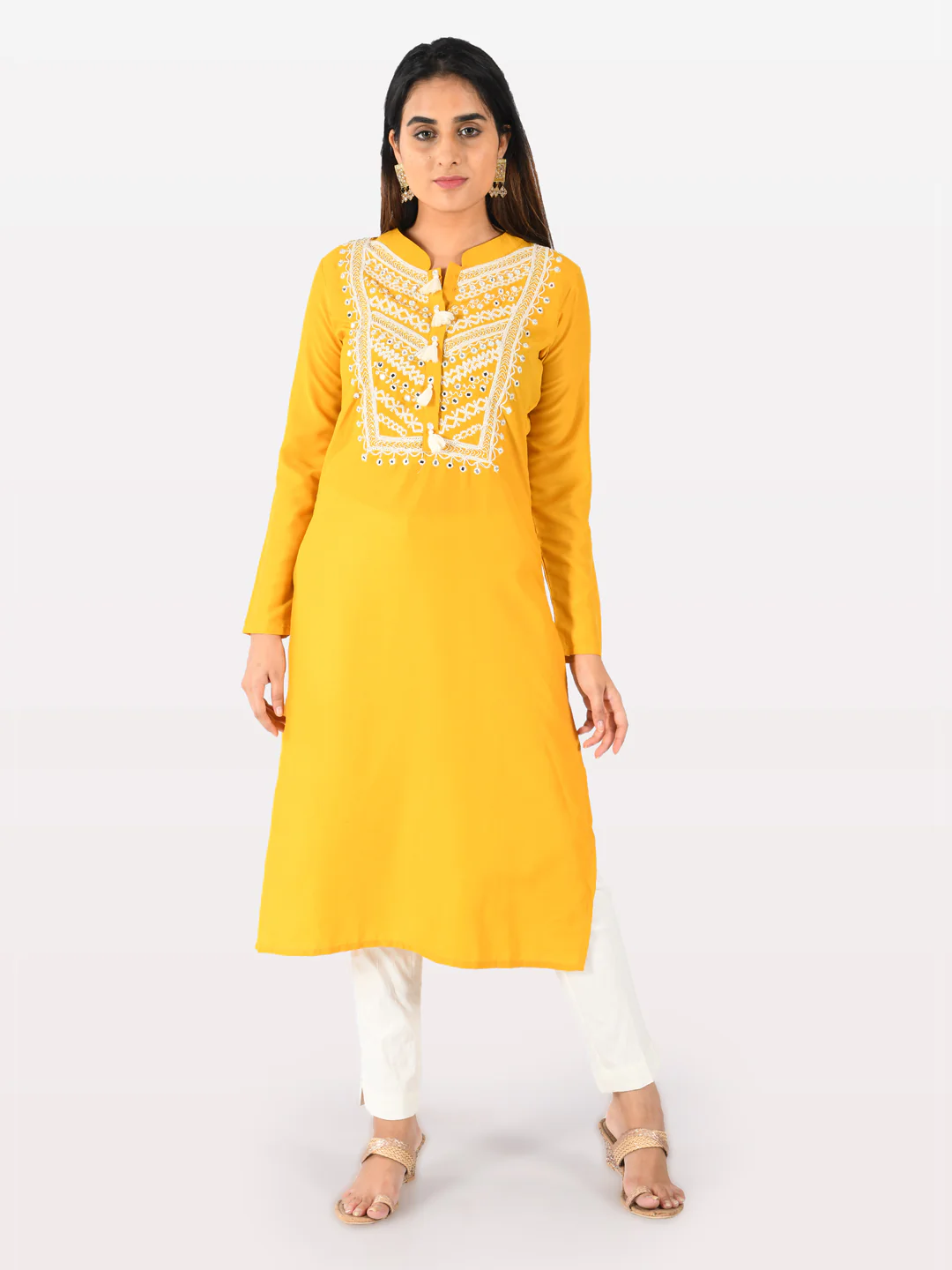 Neerus Yellow Embroidered Straight Kurta - Image 5