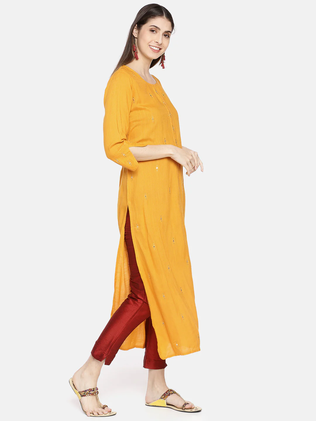 Neerus Yellow Embroidered Straight Kurta - Image 3