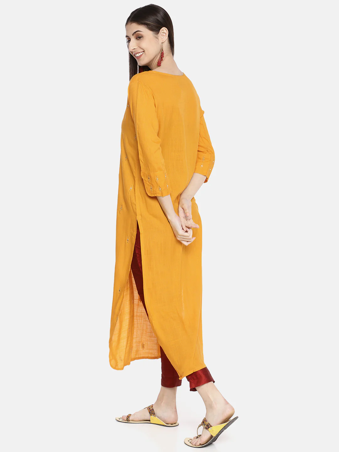 Neerus Yellow Embroidered Straight Kurta - Image 4