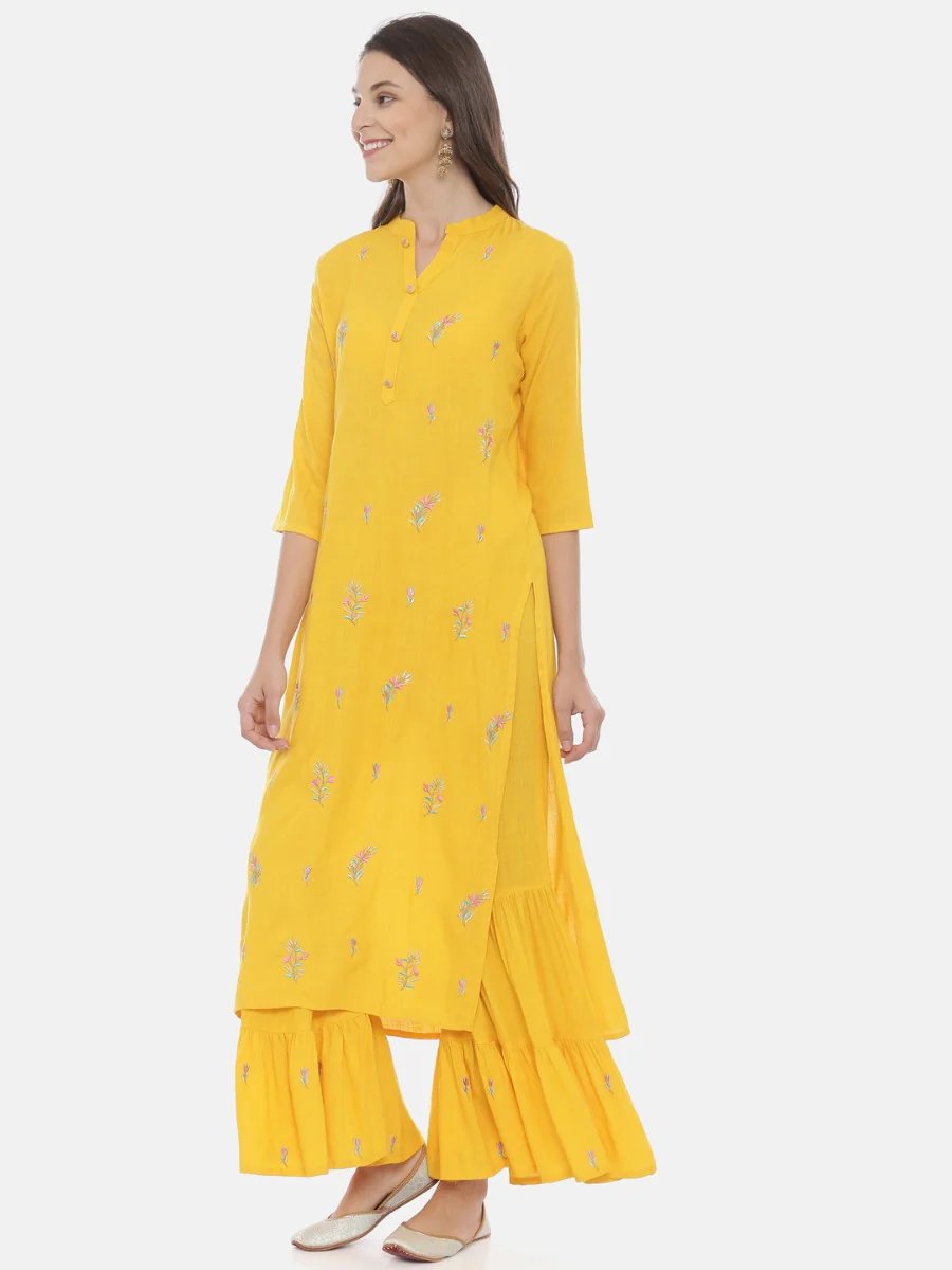 Neerus Yellow Embroidered Straight Kurta - Image 3