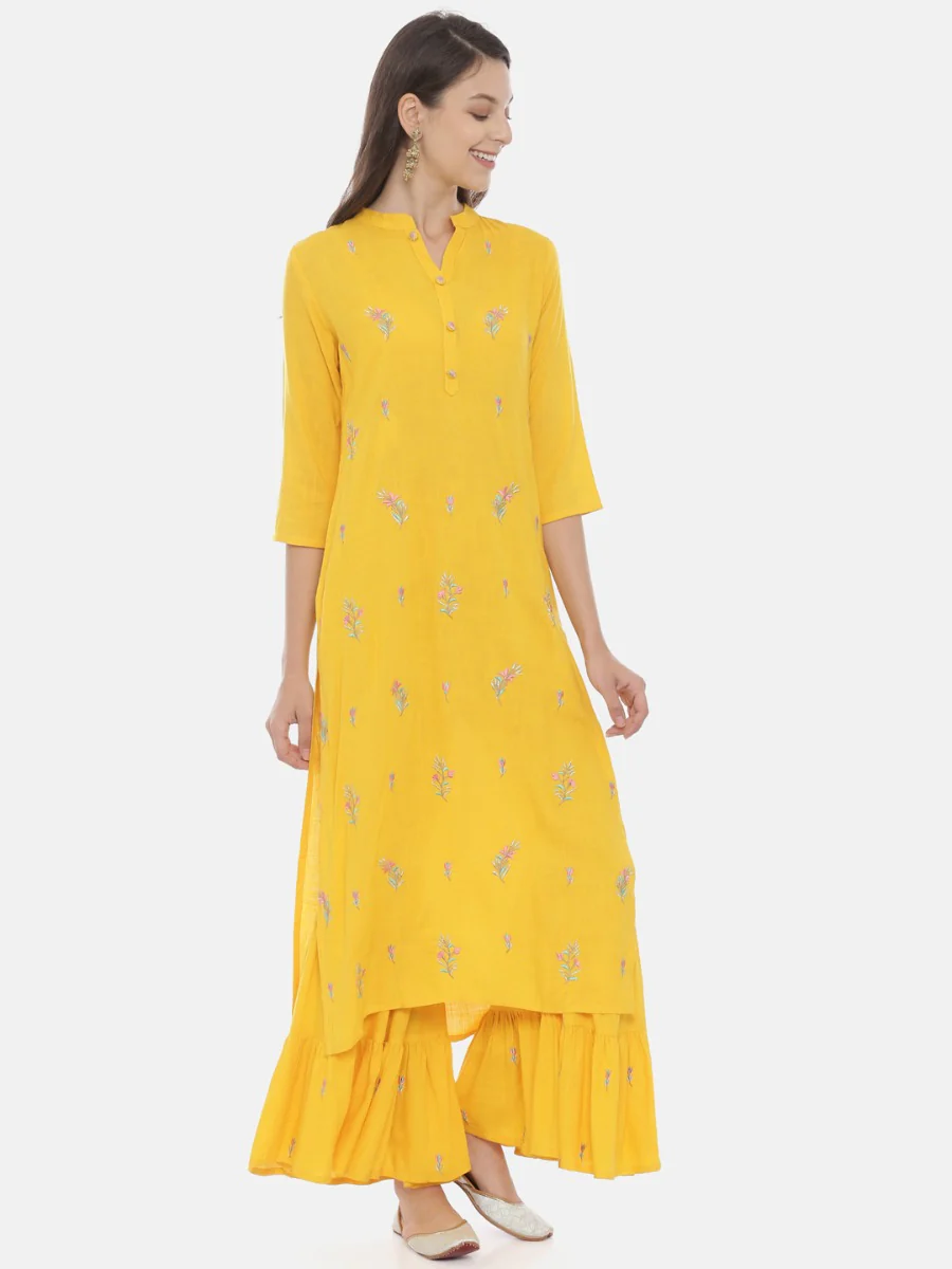 Neerus Yellow Embroidered Straight Kurta - Image 4