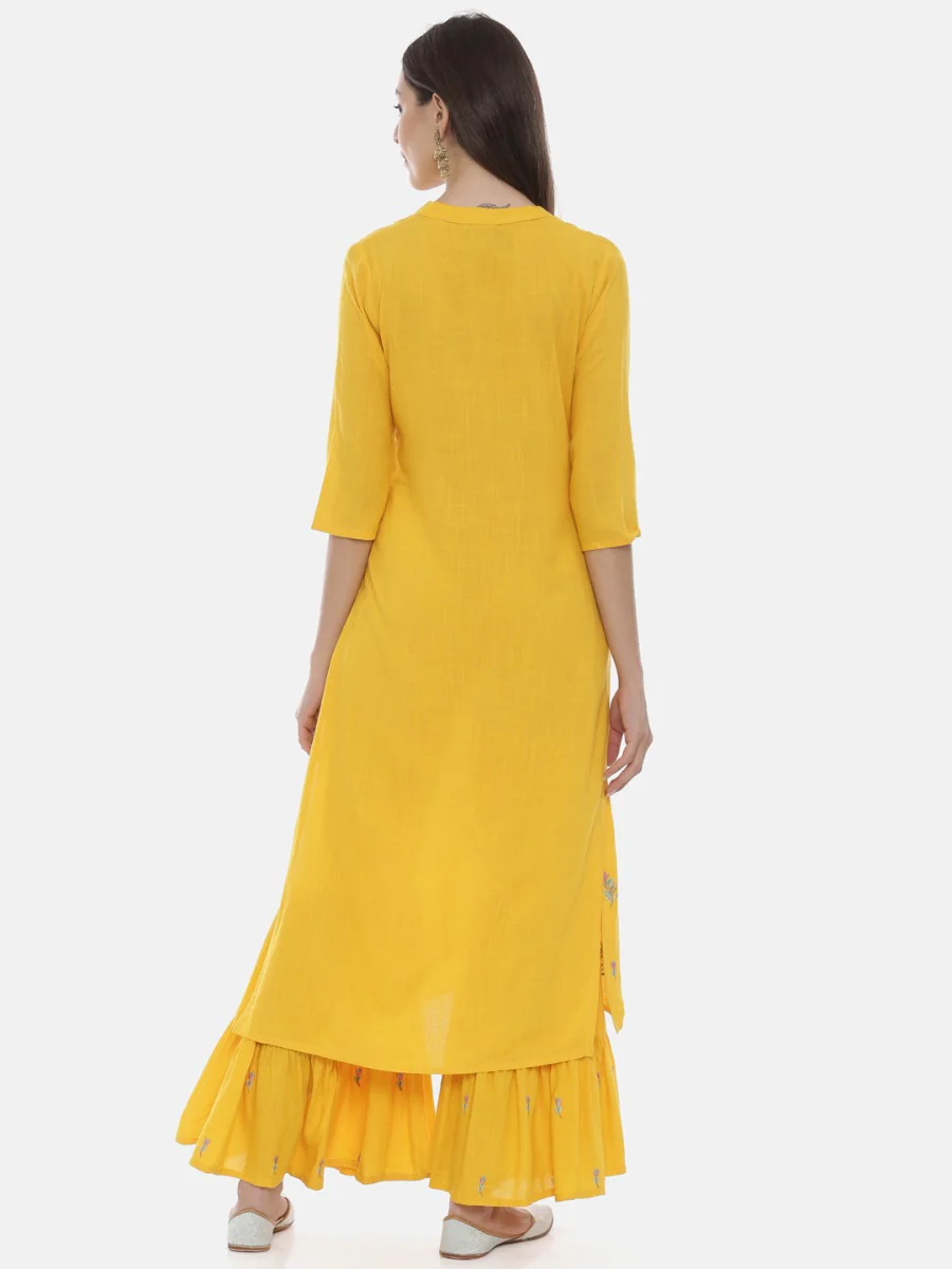 Neerus Yellow Embroidered Straight Kurta - Image 5