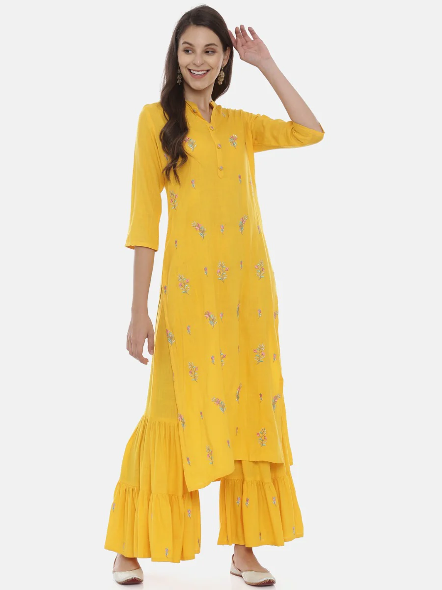 Neerus Yellow Embroidered Straight Kurta - Image 6