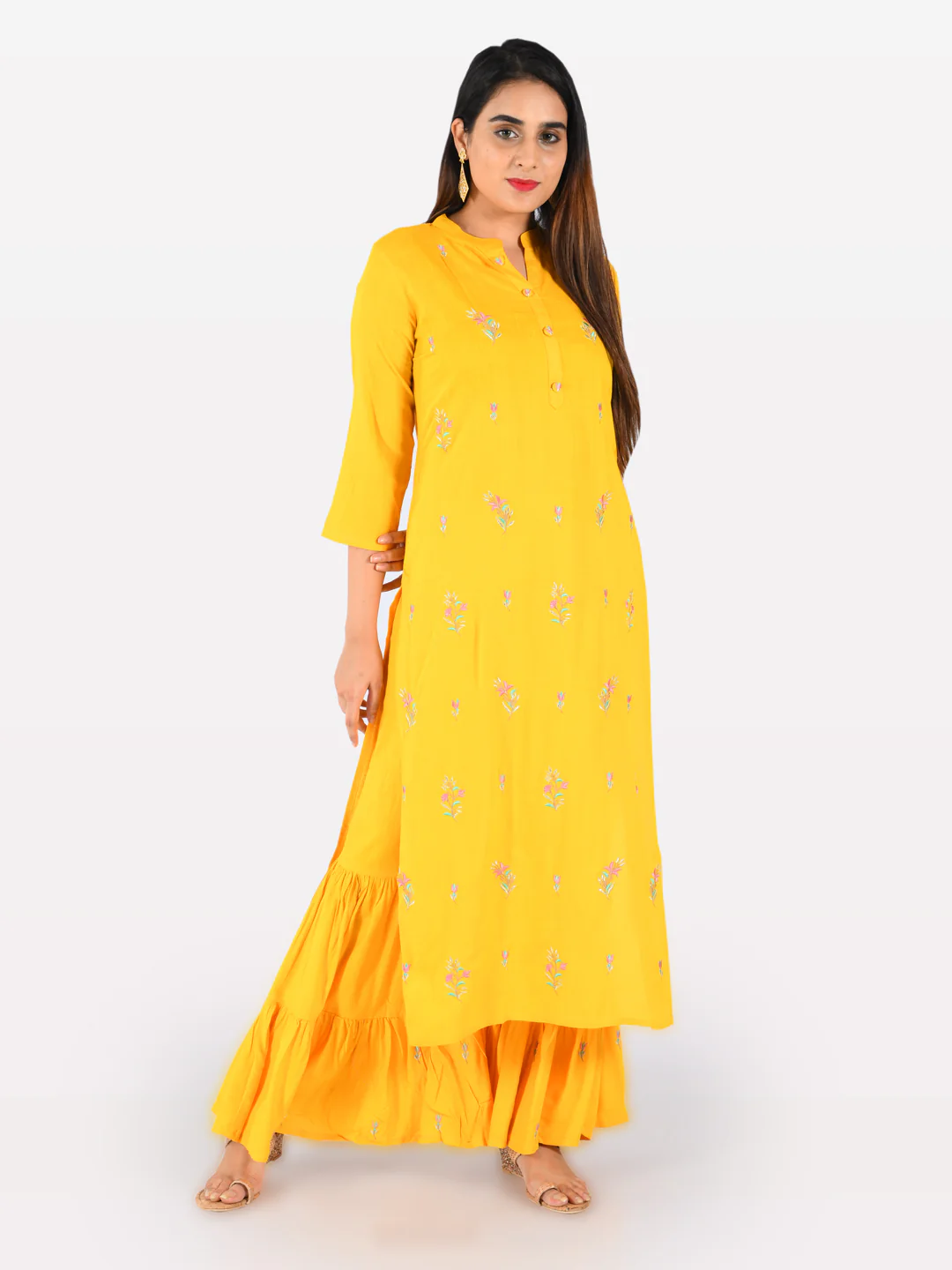 Neerus Yellow Embroidered Straight Kurta - Image 8