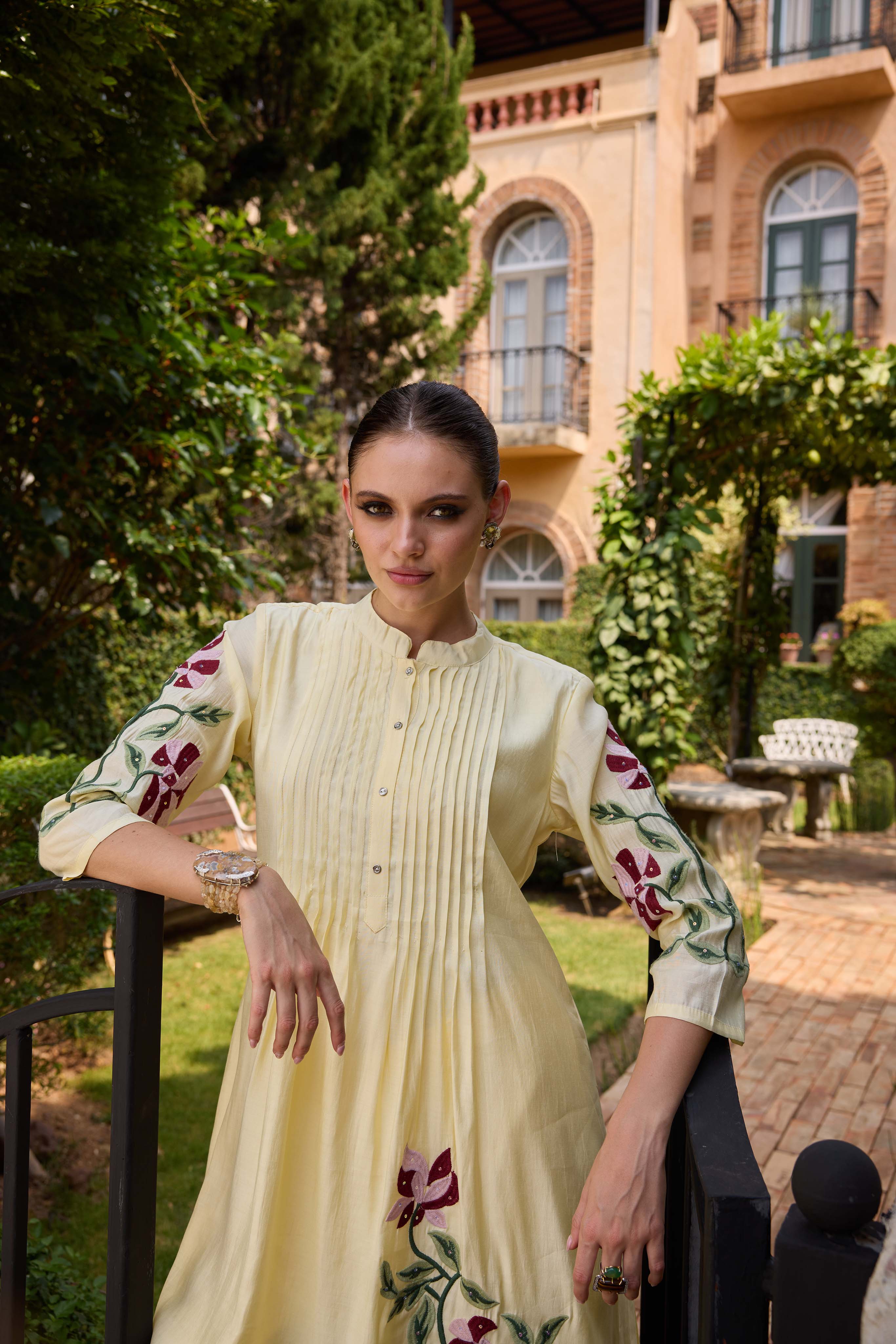 Neerus Yellow Embroidered Straight Kurta and Trousers - Image 4