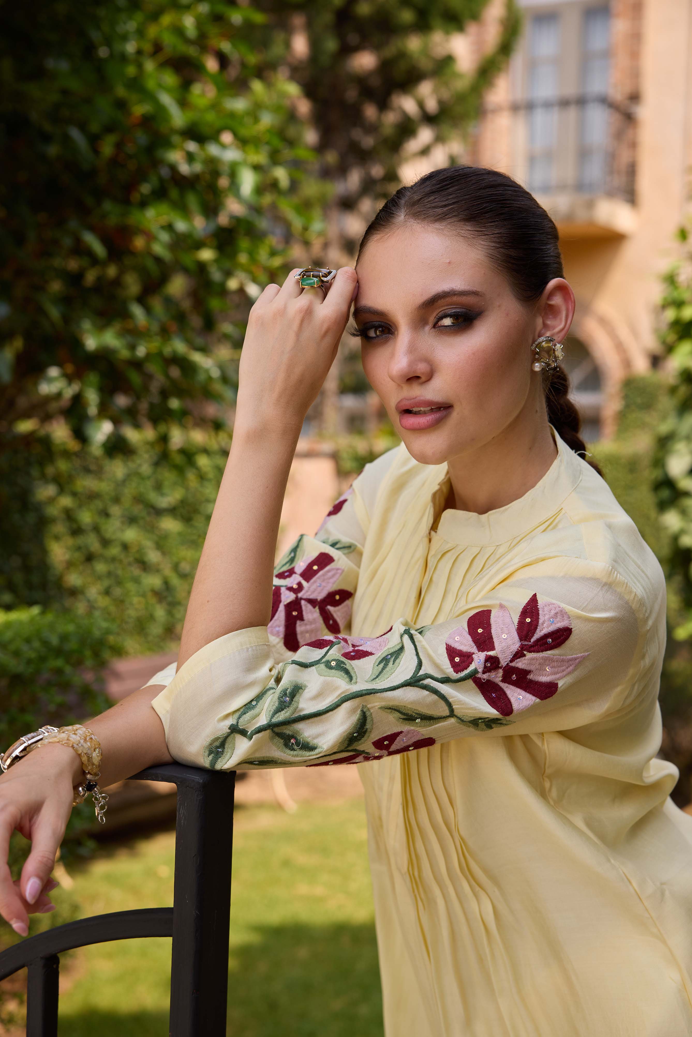 Neerus Yellow Embroidered Straight Kurta and Trousers - Image 5