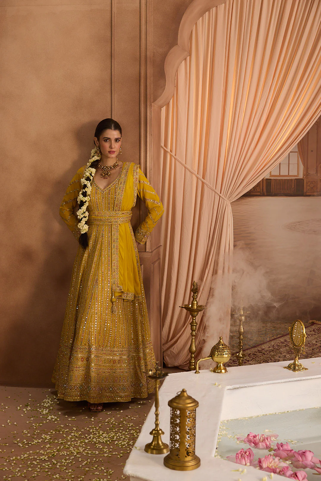 Neerus Yellow Embroidery Georgette Fabric Anarkali with Dupatta - Image 10
